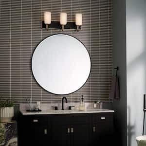 Solia 24 in. 3-Light Champagne Bronze with Black Modern Bathroom Vanity Light with Opal Glass Shades