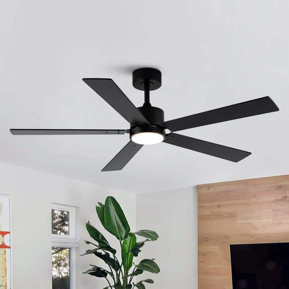 52 in. Indoor Integrated LED Matte Black Ceiling Fan with Light and Remote Control price history on PriceWatchPro
