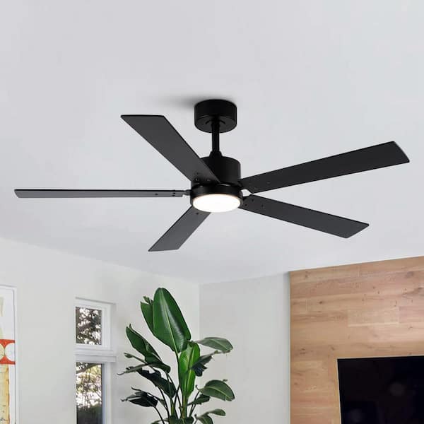 52 in. Indoor Integrated LED Matte Black Ceiling Fan with Light and Remote Control