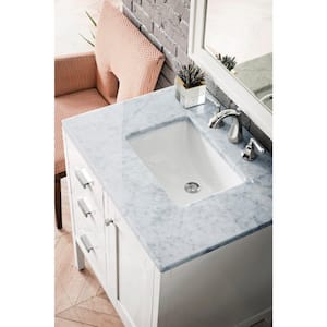 Addison 30 in. W x 23.5 in. D x 35.5 in. H Bath Vanity in Glossy White with Marble Vanity Top in Carrara White