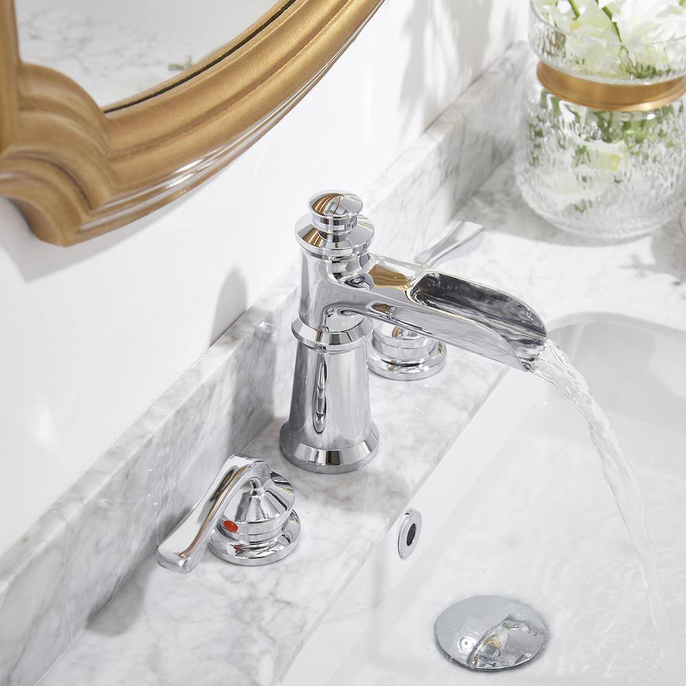 Polished Chrome 8-inch Double Handle Widespread Bathroom Faucet