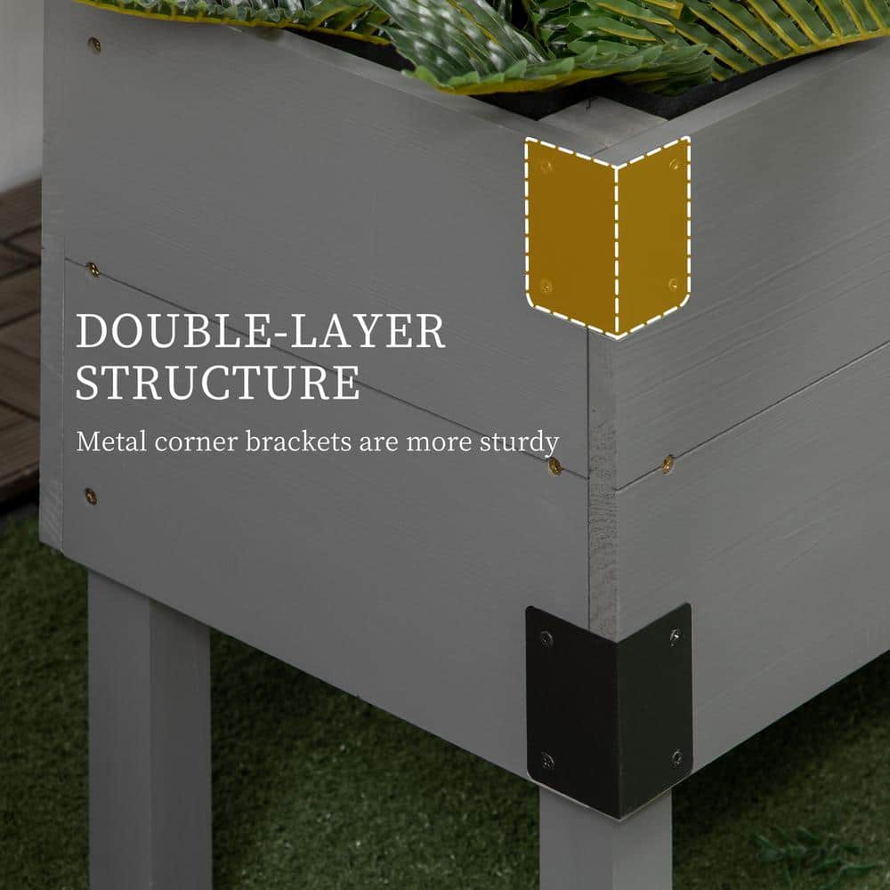 Gray 2-Tier Wooden Raised Garden Bed with Trellis and Metal Corners