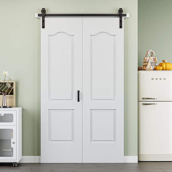 48 in. x 84 in. 2 Panel Bifold Closet Barn Door Save Space White Primed MDF Bi-fold Sliding Barn Door with Hardware Kit