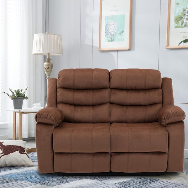 Chizzyseat 56.3 in. Wide Pillow Top Arm Polyster Blend Rectangle Reclining and Storage Sofa in Brown