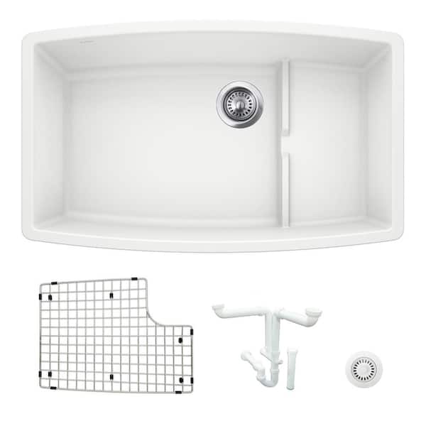 Blanco Performa 32 in. Undermount Single Bowl White Granite Composite Kitchen Sink Kit with Accessories