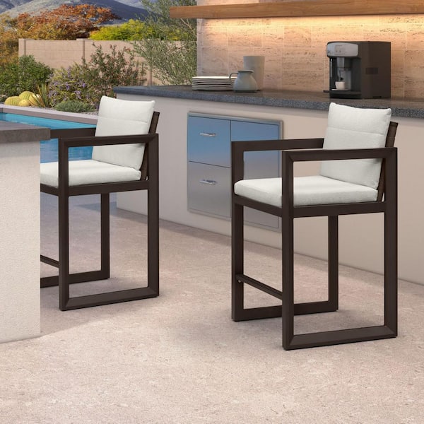 26 in. Modern Aluminum Outdoor Bar Stool with Stainless Removable Cushion for Kitchen/Backyard Island (2-Pack), Bronze