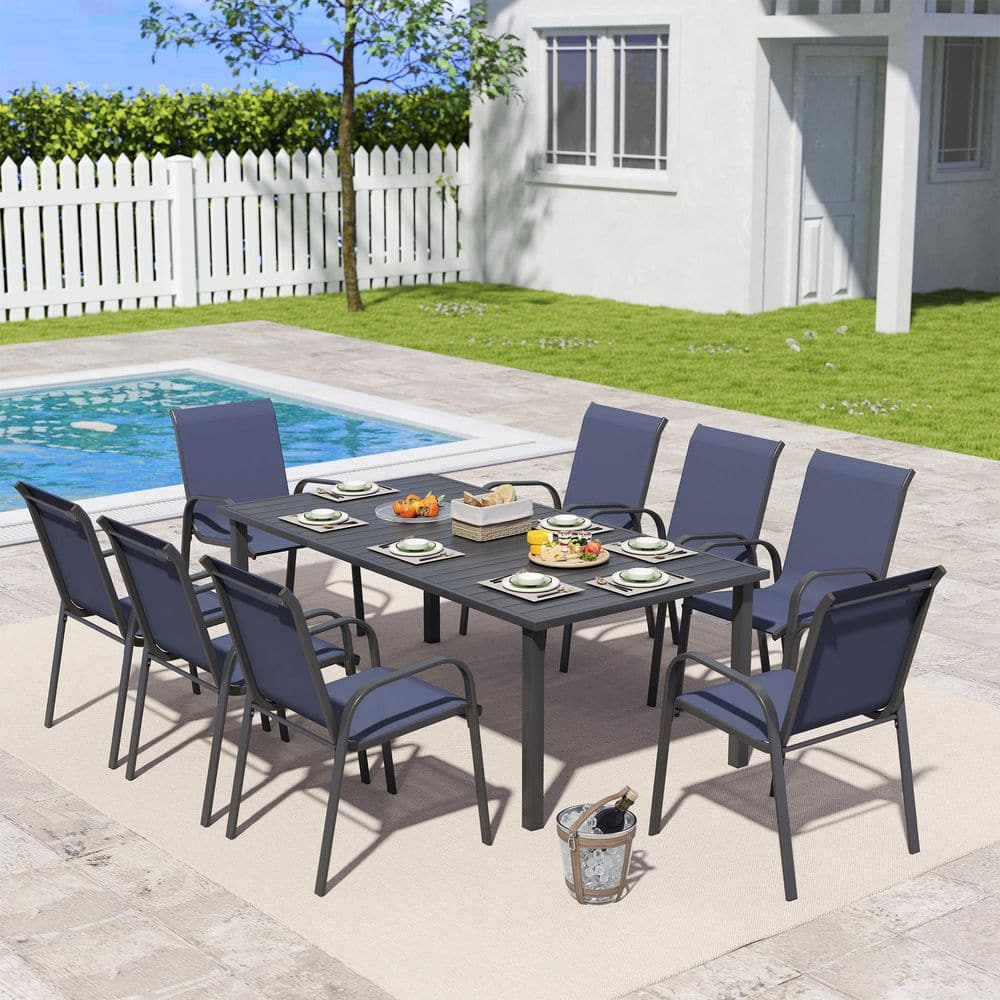 Tactile Breeze 9-Piece Metal Outdoor Dining Set with Blue Textilene Fabric price history on PriceWatchPro