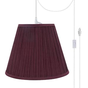 1-Light White Plug-in Swag Pendant with Burgundy Pleated Empire Fabric Shade