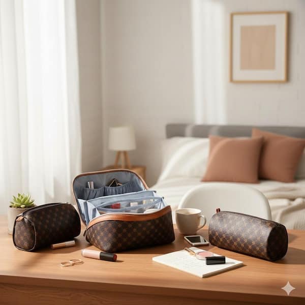 Lynzavix Coffee Travel Makeup Toiletry Bag Set with Compartments