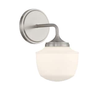 Cornwell 6 in. 1-Light Brushed Nickel Vanity Light with Etched Opal Glass Shade