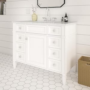 Lydia 42 in. W x 21 in. D x 35 in. H Single Sink Freestanding Bath Vanity in Matte White with Carrara Marble Top