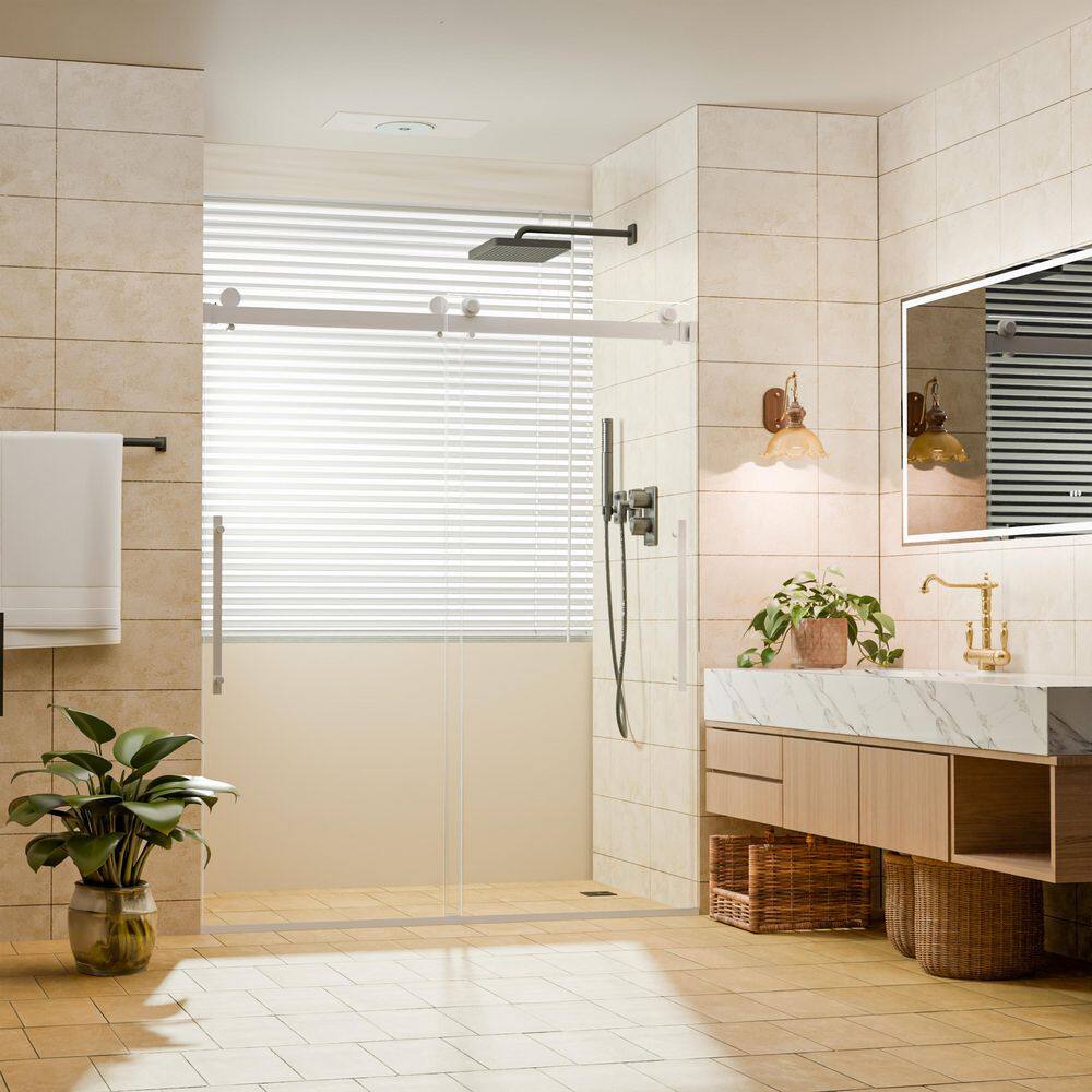 44 in. - 48 in. W x 74 in. H Double Sliding Frameless Shower Door in Brushed Nickel with Tinted Tempered Glass price history on PriceWatchPro