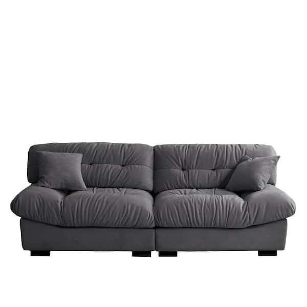 89 in. Velvet 3-Seats Loveseats in Gray