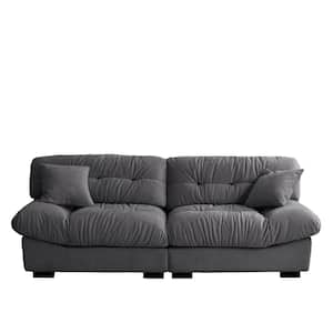89.1 in. Square Arm Frosted Velvet 3-Seater Rectangle Sofa in. Gray