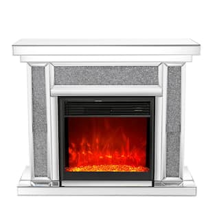 47 in. Mirrored Freestanding Electric Fireplace in Sliver 7-Colors Adjustable 3D Flame with Mantel, Remote Control