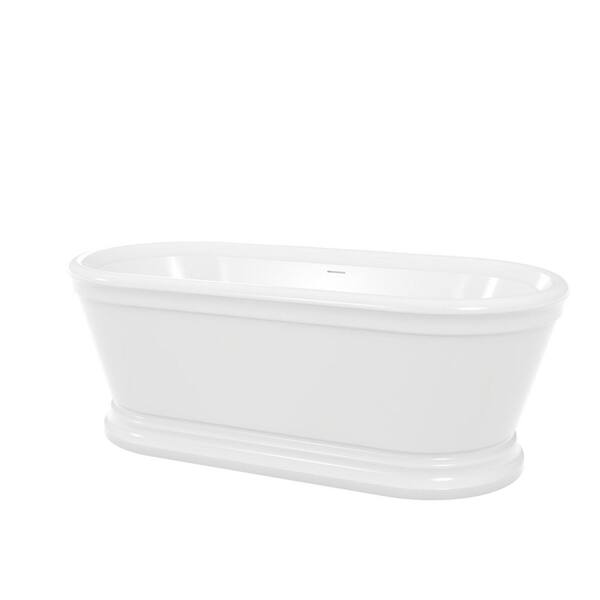 Abbey 66.75 in. L x 31.5 in. W Acrylic Double Ended Freestanding Soaking Bathtub with Center Drain in Polished Nickel