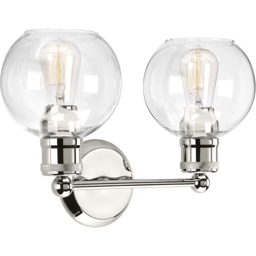Hansford Coastal Polished Nickel 2-Light Bath Vanity with Clear Glass