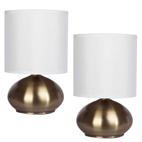 Unbranded 9.25 in Brass Metal Finish Touch Accent Lamp with Shade (Set of 2)