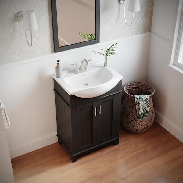 Hartford 24 in. Single Sink Transitional Black Bath Vanity with White Ceramic Top and Integrated Sink