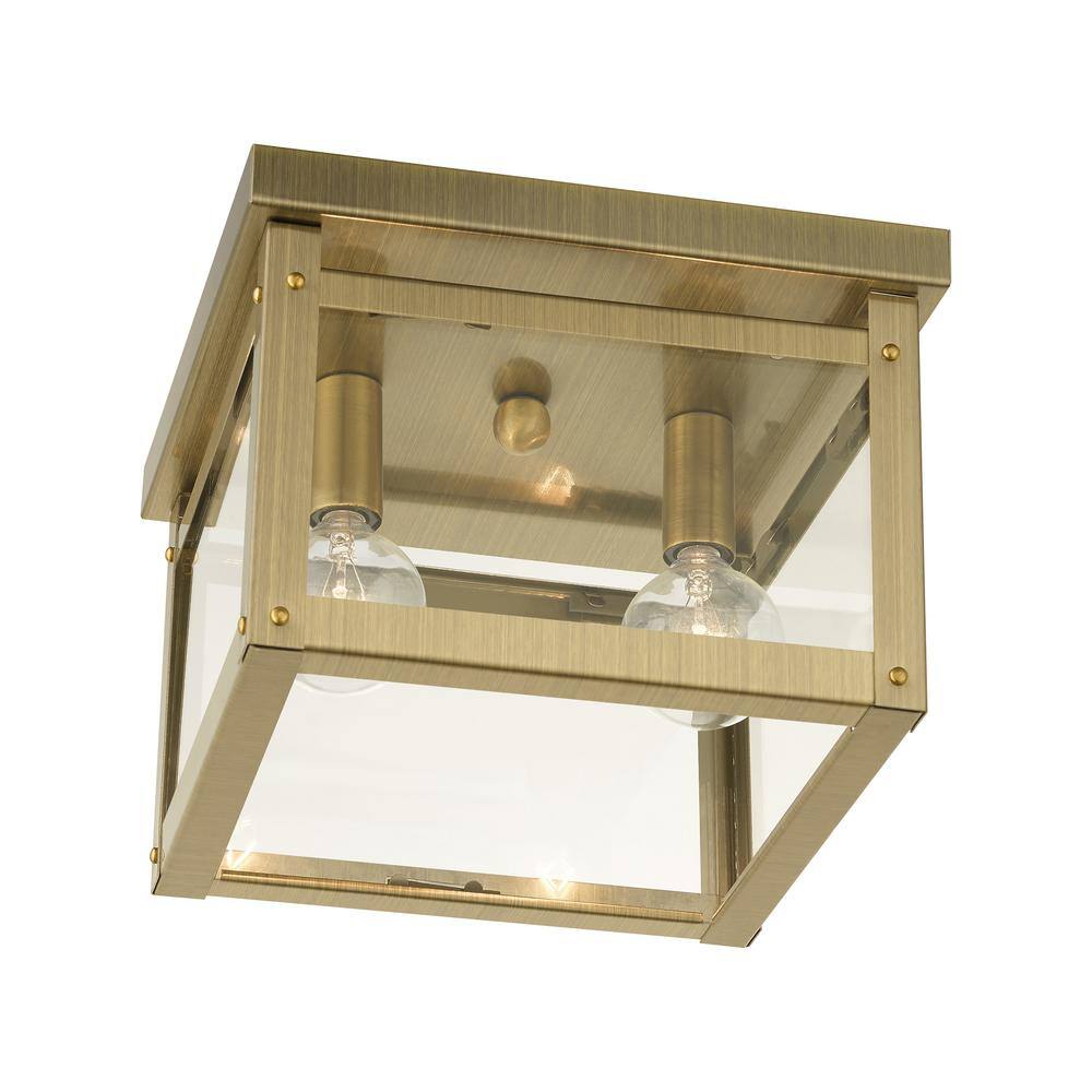 Milford Antique Brass Dual-Light LED Flush Mount with Clear Glass
