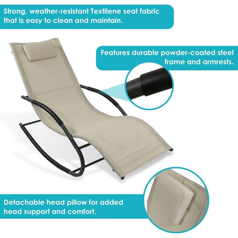 Beige Steel Rocking Wave Lounge Chairs with Cushions, Set of 2
