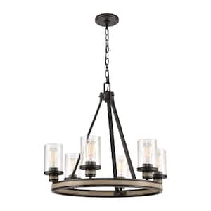 Beaufort 6-Light Anvil Iron Wagon Wheel Chandelier with Glass Shades