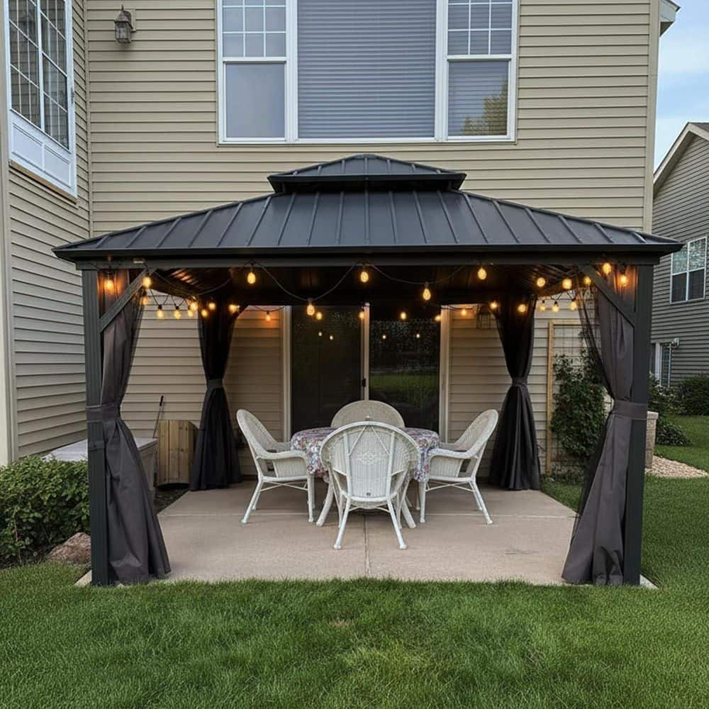 PURPLE LEAF 12 ft. x 12 ft. Gray Aluminum Hardtop Gazebo Canopy