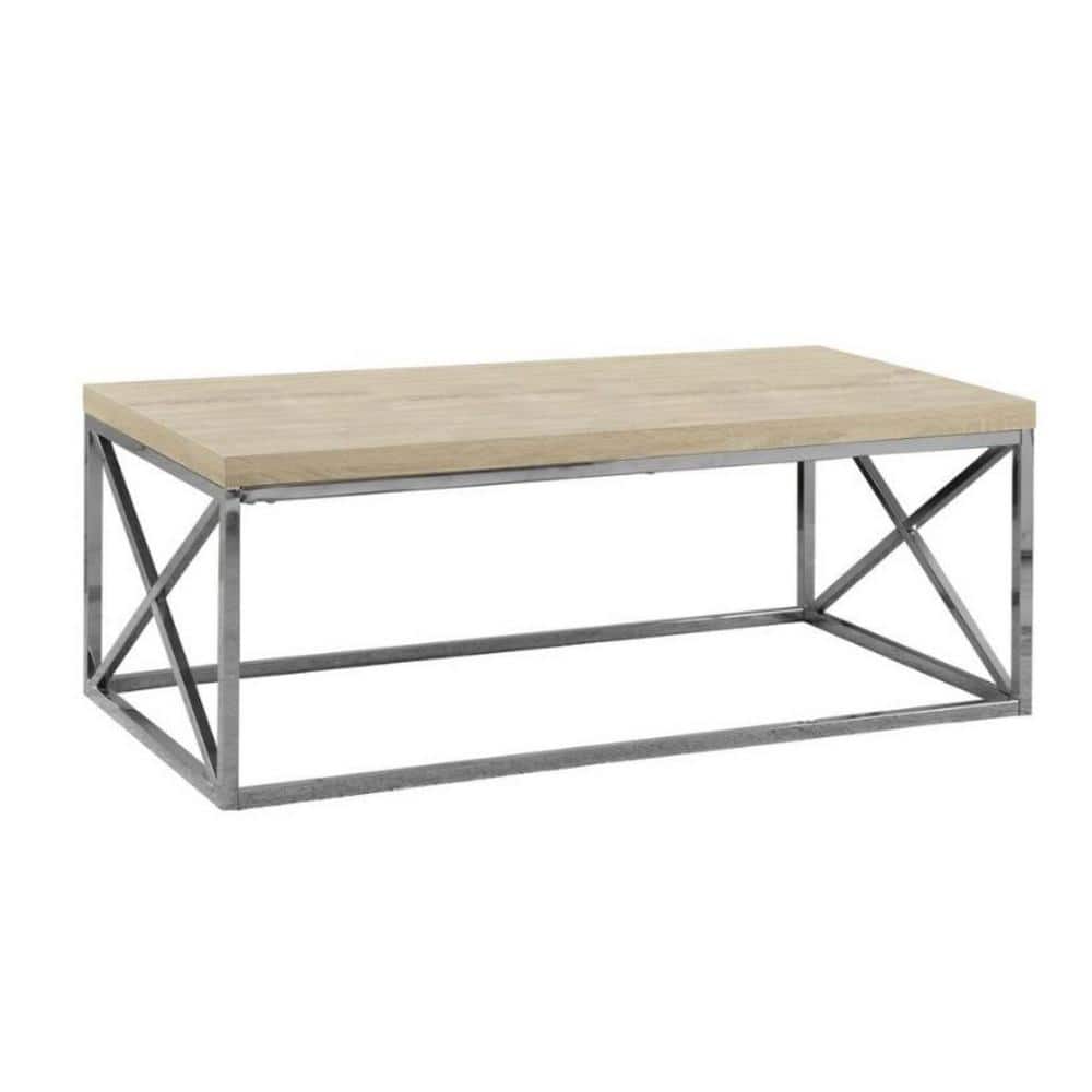 Monarch 17 x 44 x 22 Natural Wood-Look Finish Chrome Metal Contempor