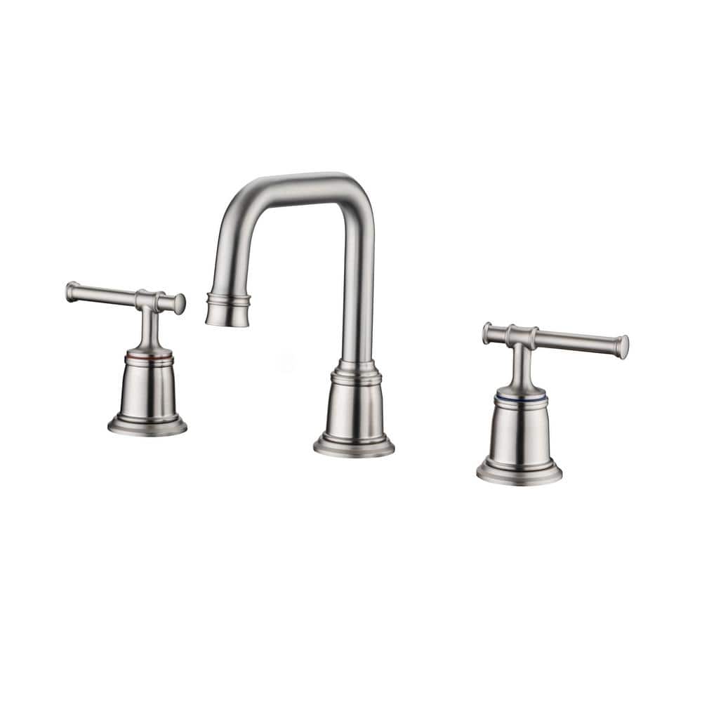 Flynama 8 in. Widespread DeckMounted Blade span Double Handle Bathroom Faucet in Brushed Nickel