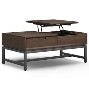 Banting 48 in. SOLID HARDWOOD Walnut Brown Wide Rectangle Wood Modern Industrial Lift Top Coffee Table
