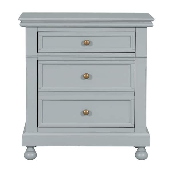 JASIWAY Vintage Gray 3-Drawers 27.6 in W Nightstand Bedside Table