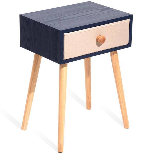 maocao hoom 1-Drawer Rustic Blue Vintage Nightstand End Table with Solid Rubber Wood Legs 21.85 in. H x 15.75 in. W x 11.81 in. D