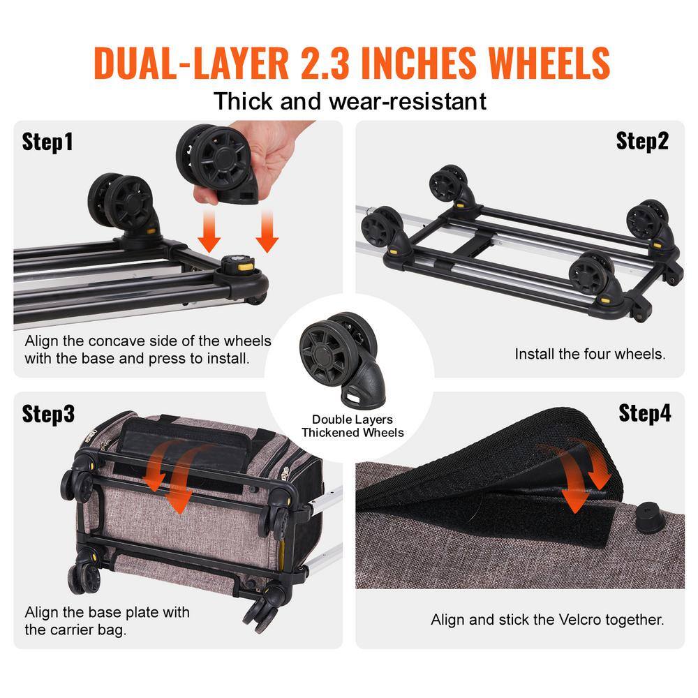 Large Gray Soft-Sided Rolling Pet Carrier with Telescopic Handle