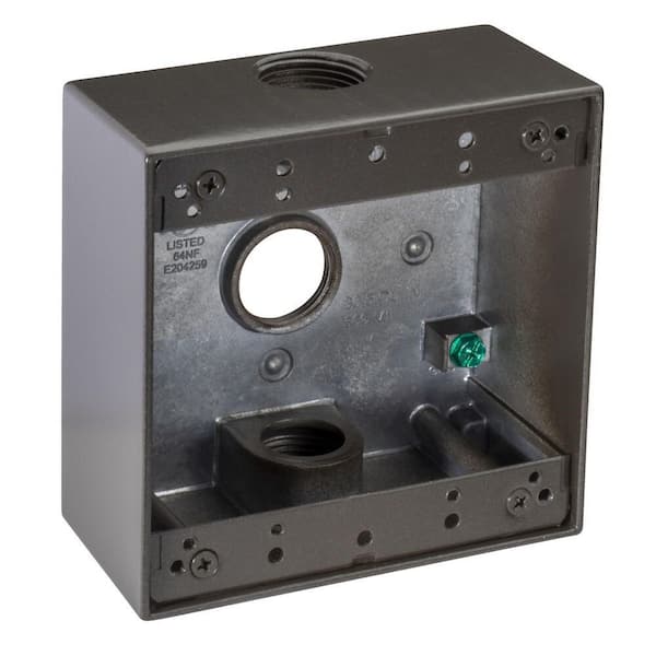Southwire 3/4 in. Weatherproof 3-Hole Double Gang Bronze Electrical Box