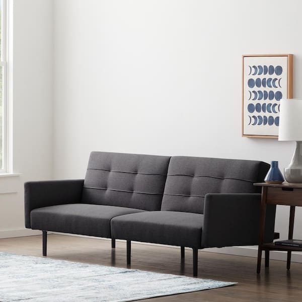 Materialisme Reklame tømmerflåde Lucid Comfort Collection 2-Seat Charcoal Linen Futon Chair Sofa Bed with  Buttonless Tufting LUCC0003SSF74CH - The Home Depot