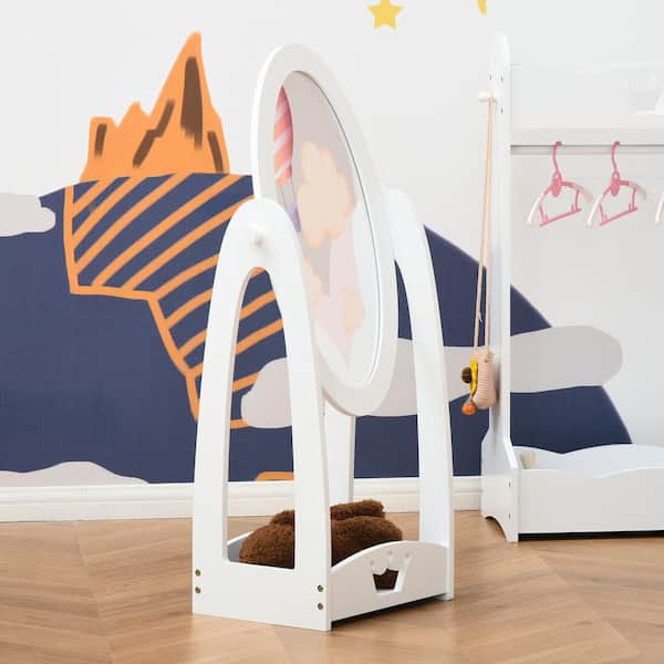 Unbranded White 16 in. W x 41 in. H Rectangle Adjustable Full Length Mirror for Children, for Dress-up and Make-up