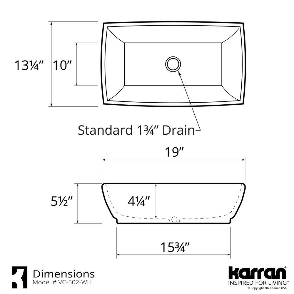 White Ceramic Rectangular Above-Counter Vessel Sink