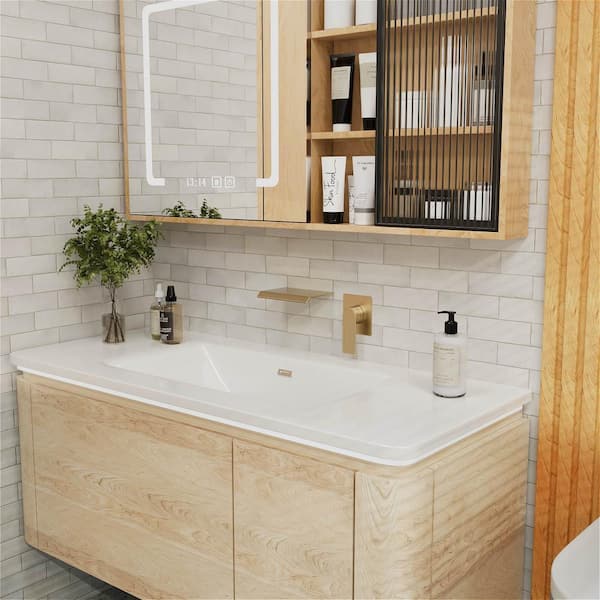 SARA Single-Handle Wall Mount Water Fall Two Holes Bathroom Sink Faucet with Spot Resistant in Brushed Gold