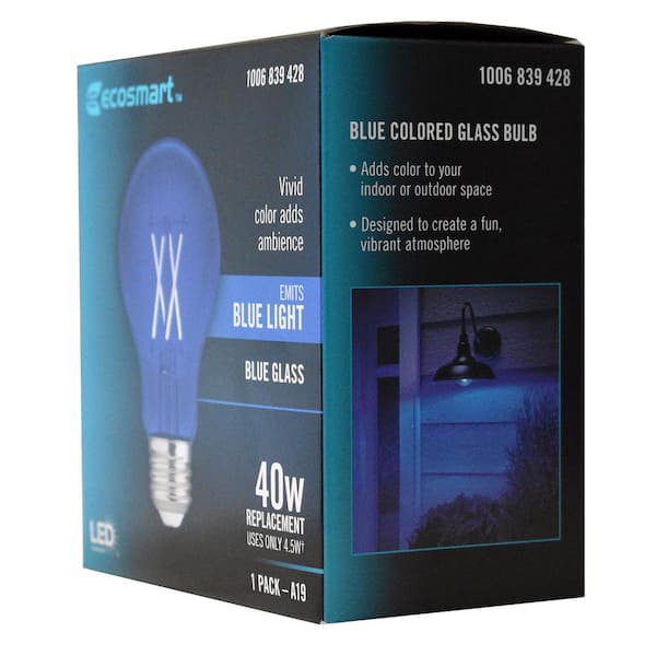EcoSmart 40-Watt Equivalent A19 Dimmable Blue Colored LED Light Bulb (1-Pack) FG-04242 - The