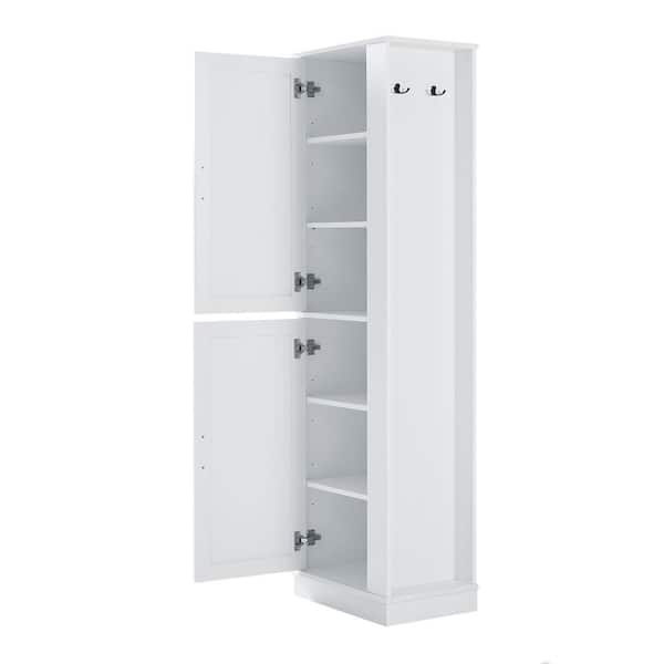 Zeus & Ruta 21 in. W x 14 in. D x 68 in. H White Linen Cabinet with Hook and Adjustable Shelves