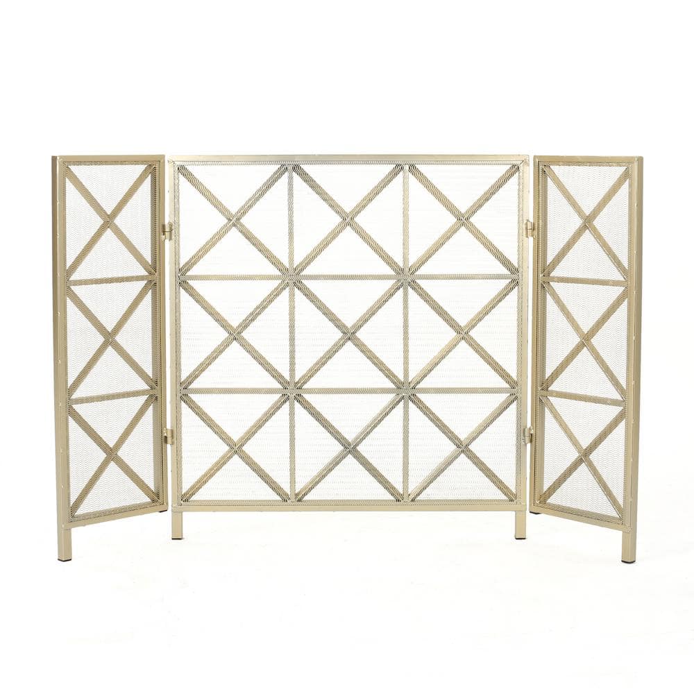 Noble House Margaret Gold Iron 3-Panel Fireplace Screen