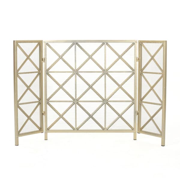 Noble House Margaret Gold Iron 3-Panel Fireplace Screen
