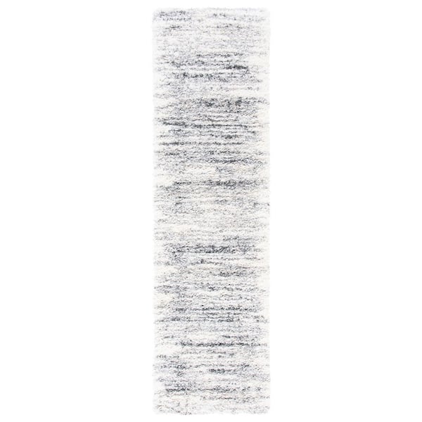 Fontana Shag 2 ft. x 10 ft. Ivory/Gray Distressed Striped Runner Rug
