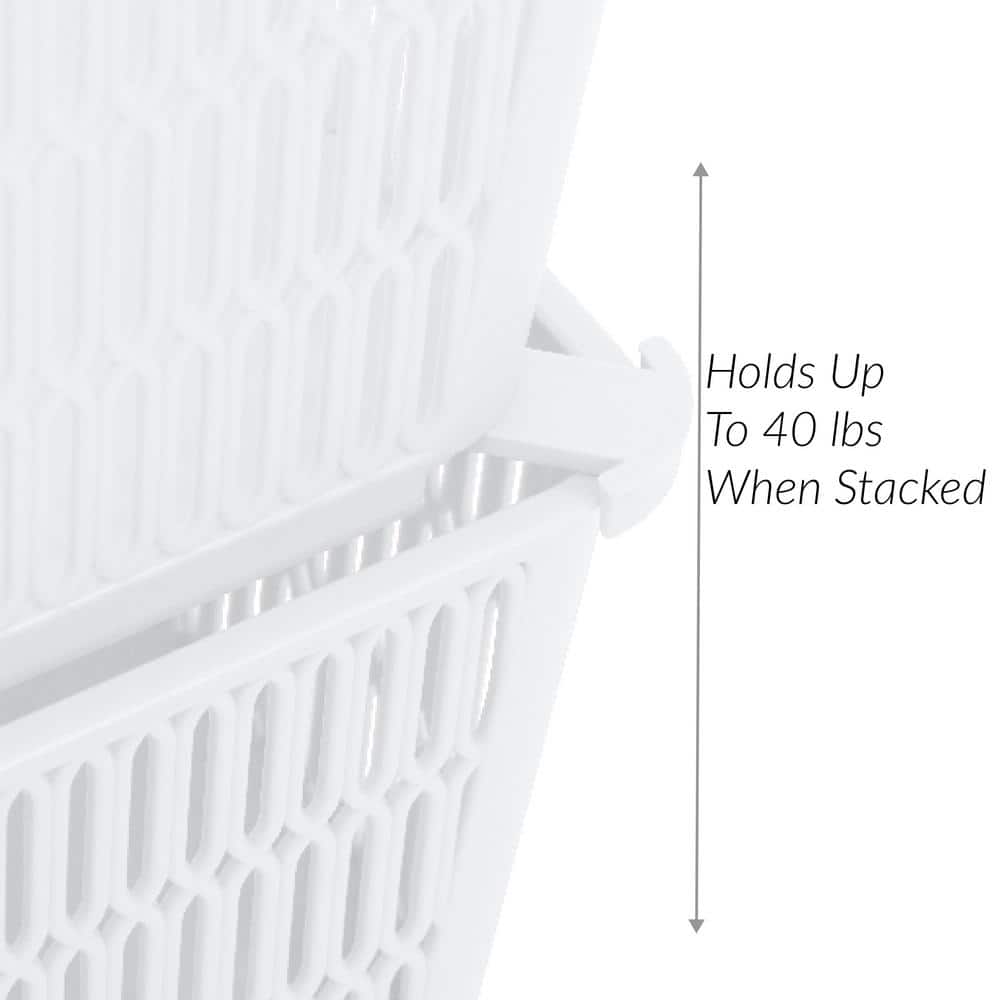 MaxSpace White Slide & Stack 11" Square Plastic Storage Tote Baskets, 2-Pack