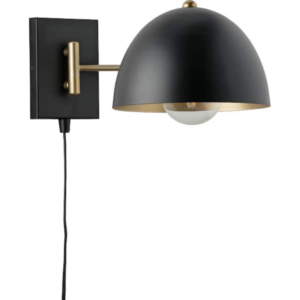 Avec 8 in. 1-Light Plug-In Black Swing Arm Contemporary Wall Sconce