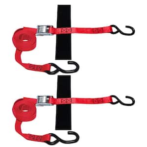 8 ft. x 1 in. S-Hook Cam Strap with Hook and Loop Storage Fastener in Red (2-Pack)