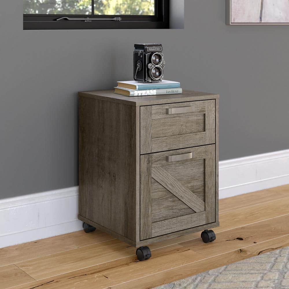 Restored Gray 2-Drawer Mobile Filing Cabinet with Lockable Casters
