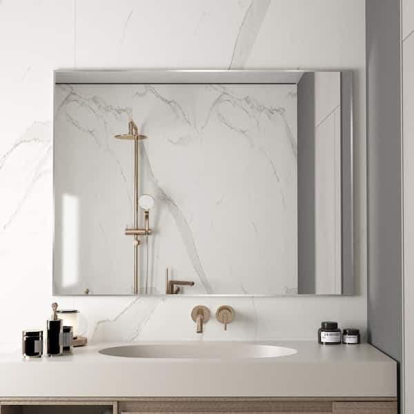 Klajowp 48 in. W x 36 in. H Rectangle Aluminum Alloy Framed Wall Mounted Bathroom Vanity Accent Mirror in Brushed Nickel