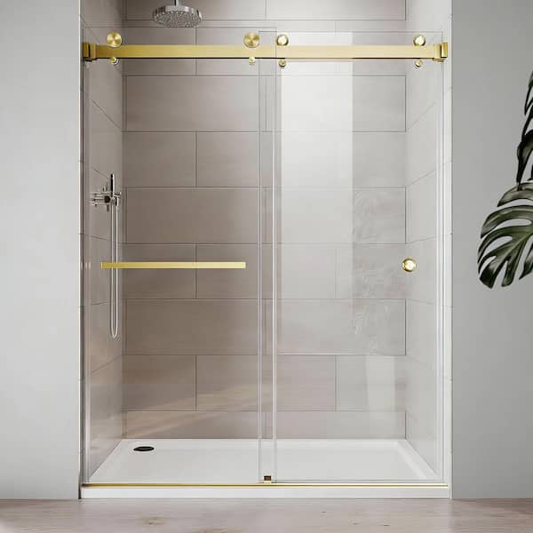 59 in. W x 72 in. H Double Sliding Frameless Shower Door in Gold Finish with 5/16 in. (8mm) SGCC Clear Tempered Glass