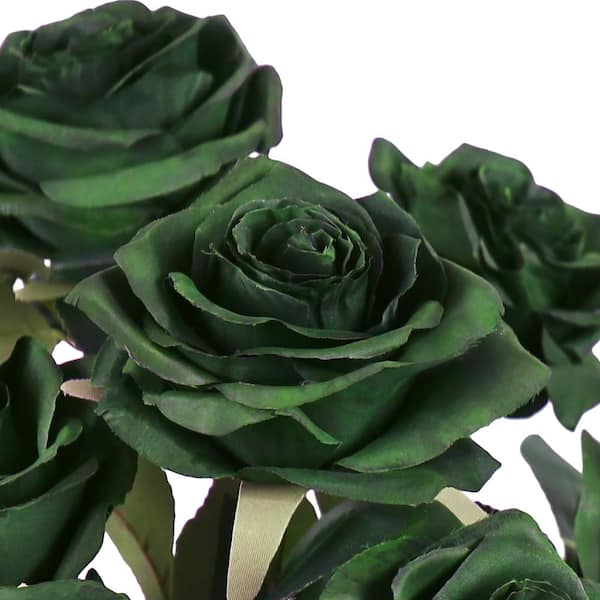 18 in. Deluxe Hunter Green Artificial Queen Rose Flower Stem Bush Bouquet (Set of 2)
